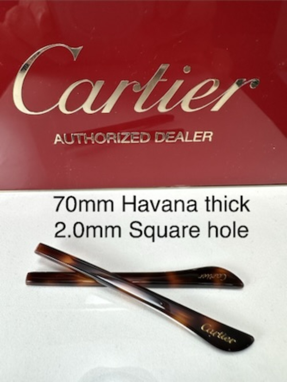 Cartier Temple Tip 70mm Thick Havana 2.0mm Square Hole New